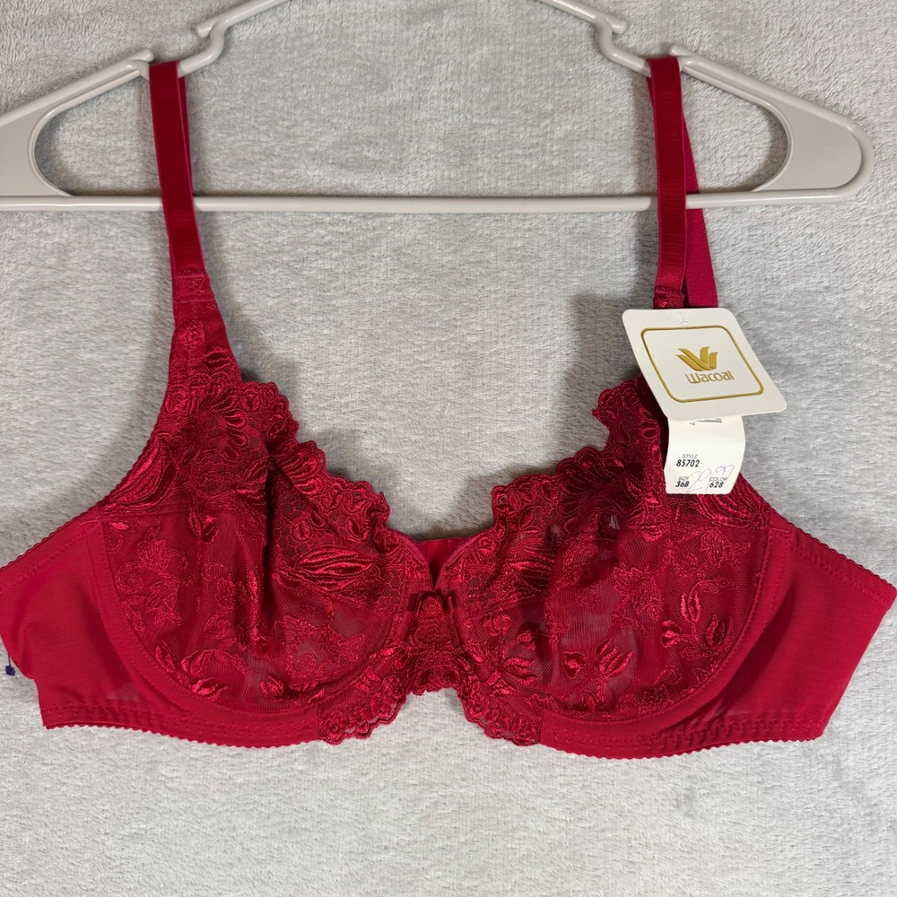 Wacoal Retro Chic Full Figure‎ Underwire Lace Bra Red 85702 36B NEW